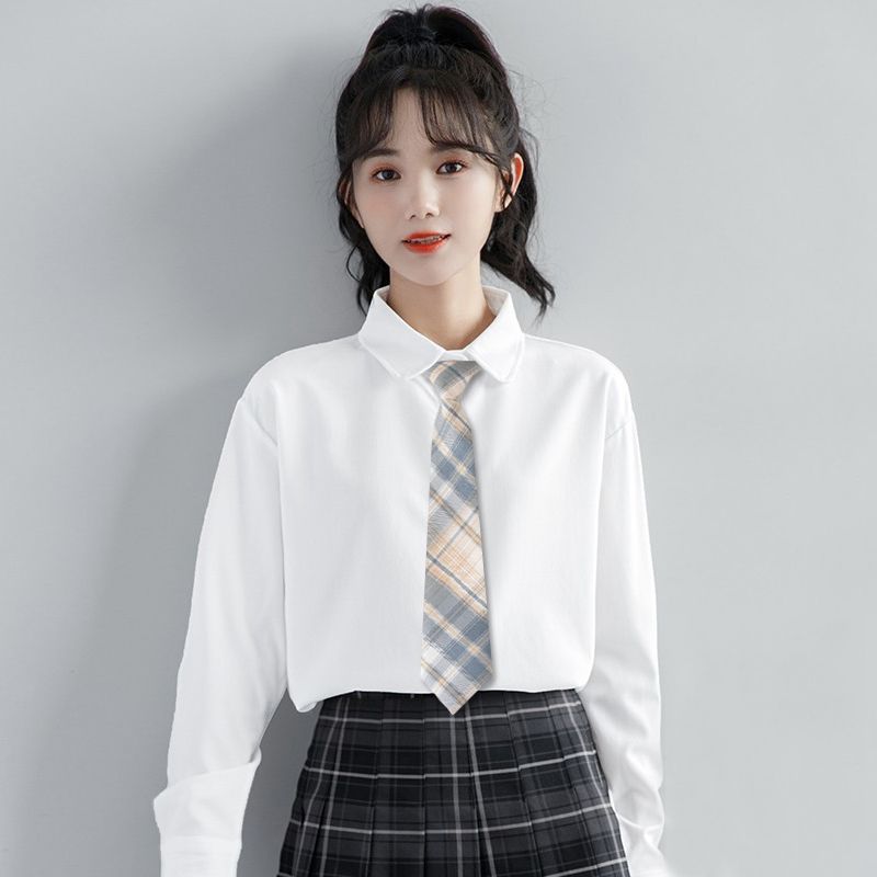 JK加绒衬衫女小个子秋冬季长袖正装衬衫少女学生上衣内搭白色衬衣