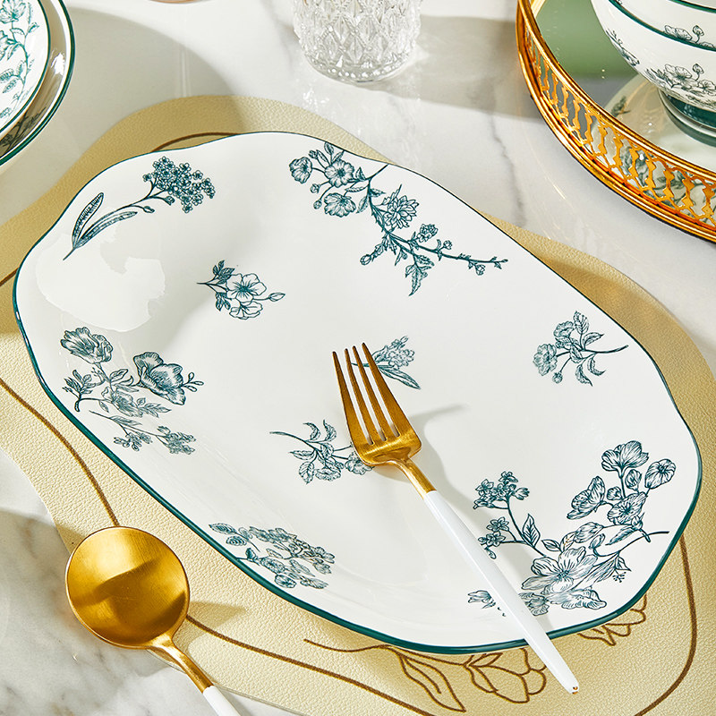 陶瓷鱼盘2025新款家用高颜值小清新蒸鱼盘烤鱼大号装鱼盘长方盘子,餐饮具,盘,淘宝优惠券,粉丝福利购,淘宝优惠卷