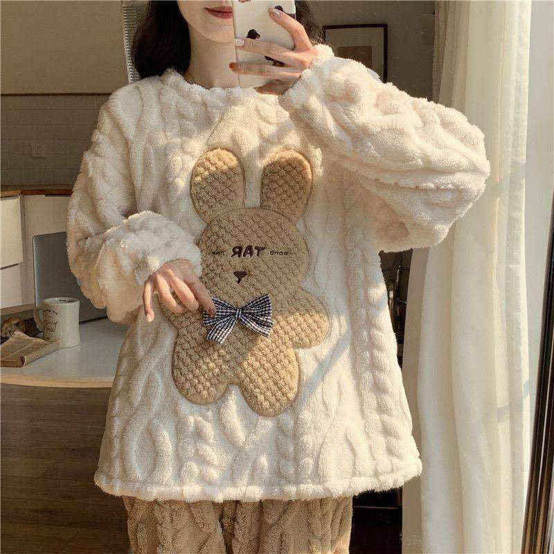 珊瑚绒睡衣女冬季加绒加厚小众卡通保暖家居服秋冬可外穿套装,女士内衣/男士内衣/家居服,睡袍/浴袍,淘宝优惠券,粉丝福利购,淘宝优惠卷