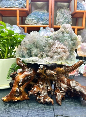 薄荷绿荷花粉异象水晶大型摆件