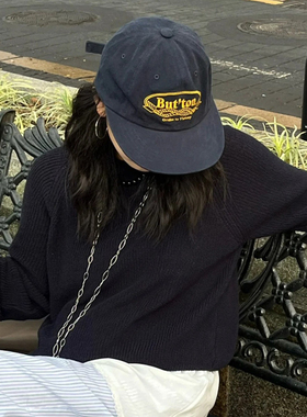 韩国ig博主同款小众鸭舌帽女潮宽帽檐平檐藏青帽子高级感棒球帽男