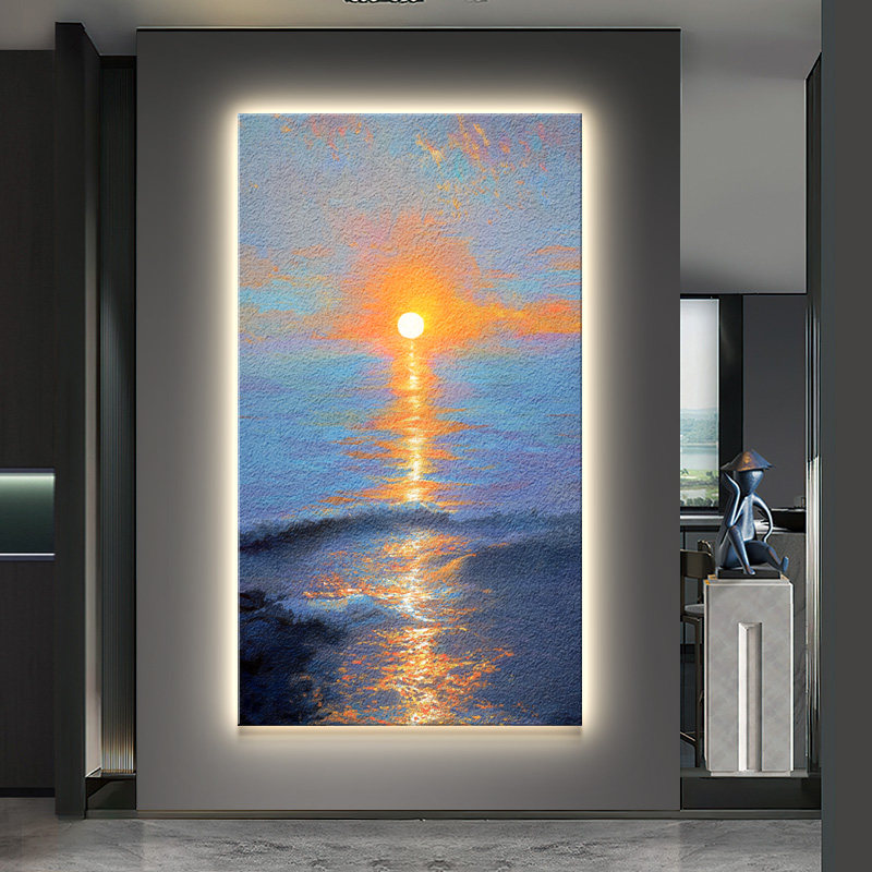 北欧入户玄关装饰画高级海景进门走廊过道壁画肌理感砂岩客厅灯画