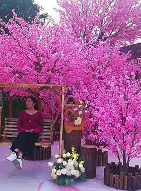 仿真假桃花树室内外装饰樱花元旦新年许愿树商场酒店景区落地造景