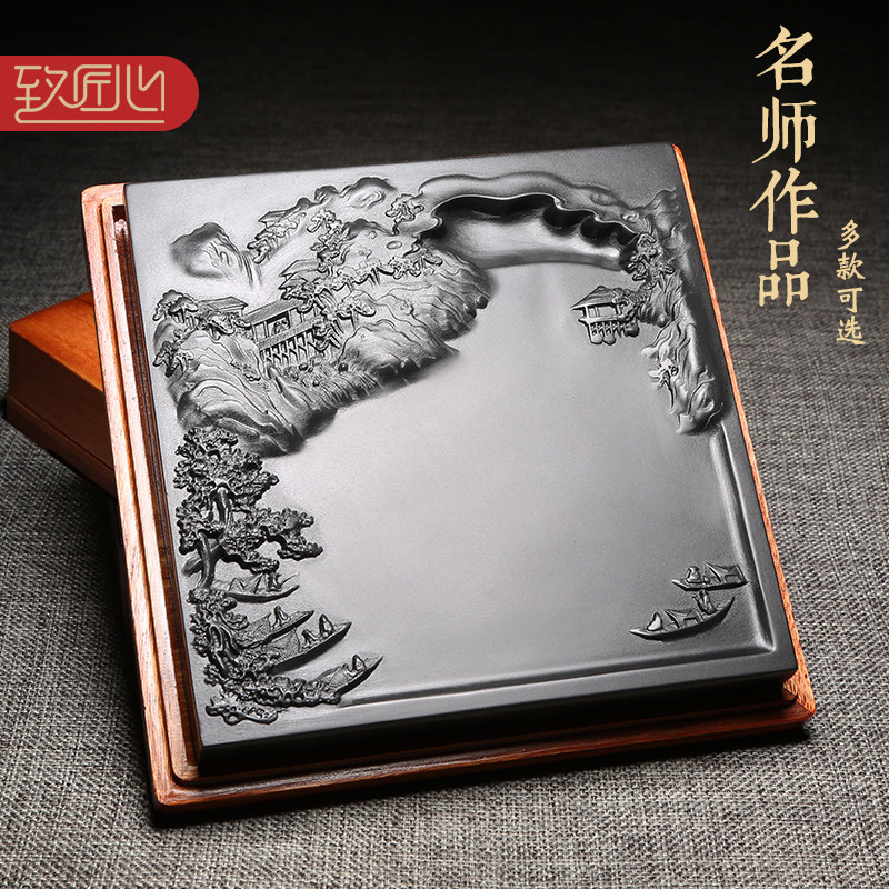 匠心非遗安徽砚台名师设计小楷储墨笔舔老坑天然原石磨墨条墨块砚台文房四宝歙砚黑龙尾实用高档送礼佳品_虎窝淘