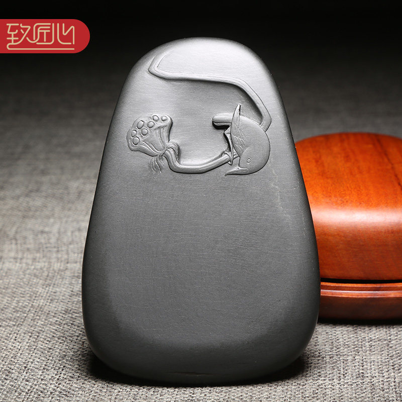 名师歙砚作品/清趣/精手工雕刻天然原石老坑水波纹收藏送礼佳品文房实用匠心孤品砚台龙尾山水玄坑收藏馈赠