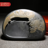 匠心非遗歙砚名师许亚祥大师作品江南秋韵天然原石砚台老坑金晕砚石精手工雕刻收藏老坑砚台高档安徽歙砚名砚