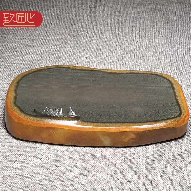 精品歙砚摆件随形顺风金晕天然