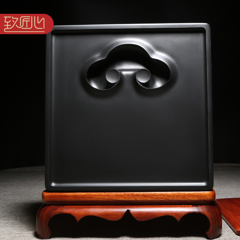 匠心非遗歙砚名师精手工雕刻作品《万事如意》歙砚原石老坑黑龙尾砚台文房四宝收藏送礼自用实用仿古高档素砚