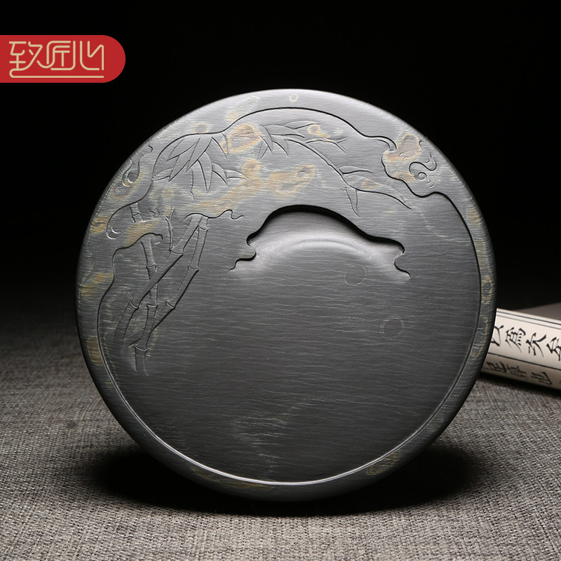 匠心非遗大师作品/竹报平安/俏色巧雕高档歙砚龙尾山老坑金晕籽料原石文房四宝四大名砚摆件收藏价值礼佳品