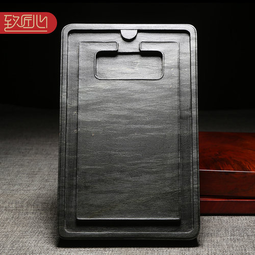 匠心非遗名师许亚祥歙砚手工雕刻老坑眉纹精品作品经典仿古素池砚龙尾山老坑原石高档匠心精雕素砚台收藏礼品