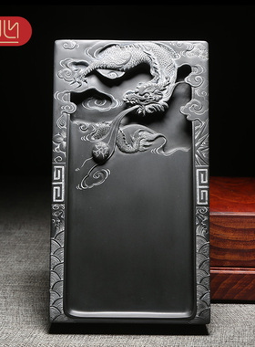 【名师名砚】匠心非遗歙砚大师作品/祥龙献瑞/精手工仿古传统题材抄手砚老坑黑龙尾砚台文房摆件送礼佳品收藏