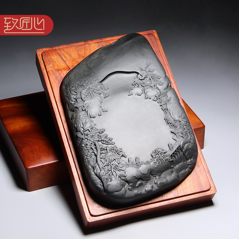 【名师名砚】匠心非遗传统歙砚《大好河山》四大名砚之一老坑眉纹天然原石眉子坑砚台文房高档收藏礼品籽料