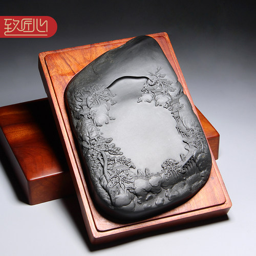 【名师名砚】匠心非遗传统歙砚《大好河山》四大名砚之一老坑眉纹天然原石眉子坑砚台文房高档收藏礼品籽料