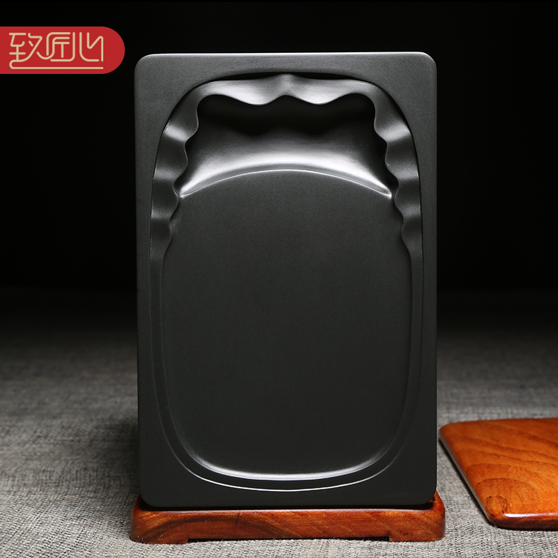 匠心非遗歙砚名师精手工雕刻作品《仿古蝉形池素砚》歙砚原石老坑黑龙尾砚台文房四宝收藏送礼实用仿古高档