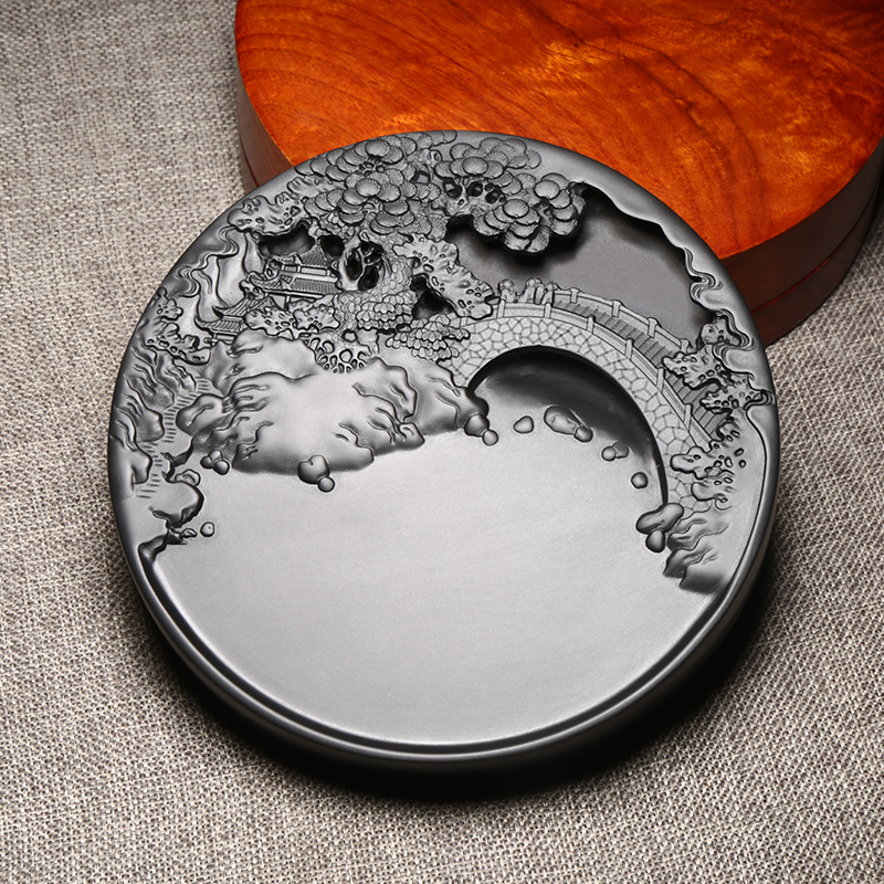 名师砚台紫气东来配木盒礼盒证书