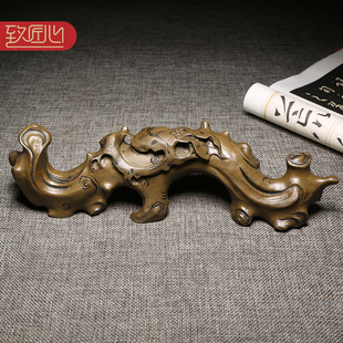 匠心非遗技艺名师砚台作品歙砚天然原石黄鱼子砚台书法绘画高档实用笔搁笔架文房摆件孤品手送礼佳品大业有成