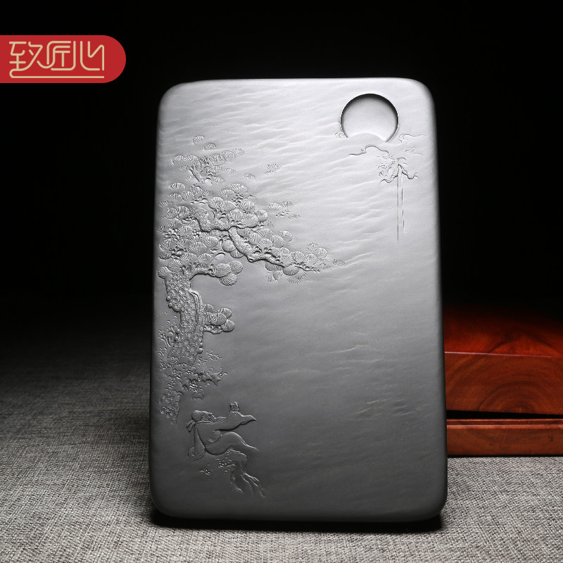 徽州四大名砚之一歙砚眉纹籽料藏品眉子坑老坑原石龙尾砚文房老坑收藏品仿古素池砚名师雕刻送礼佳品配木盒