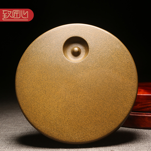 匠心非物质文化遗产柯崇大师作品五福临门老坑砚台天然龙尾山原石精手工雕刻 歙砚老坑黄鱼籽配樟木盒送礼