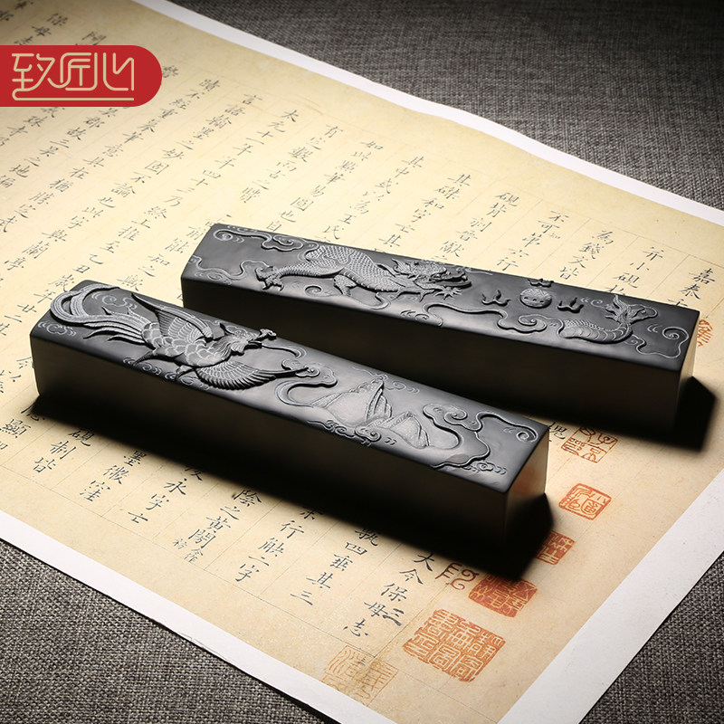 匠心非物质文化遗产工艺大师作品《龙凤呈祥》镇纸一对镇尺精手工原石文镇收藏礼品歙砚送礼佳品高档文房用品