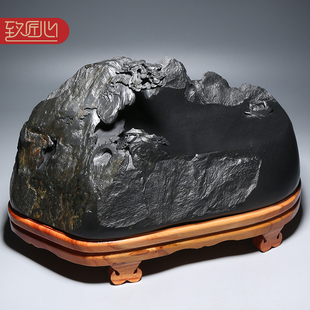 匠呈 名师浮雕作品《大好河山》匠心非遗老坑原石黑龙尾砚台文房收藏大气高档次摆件办公室书房大师制砚