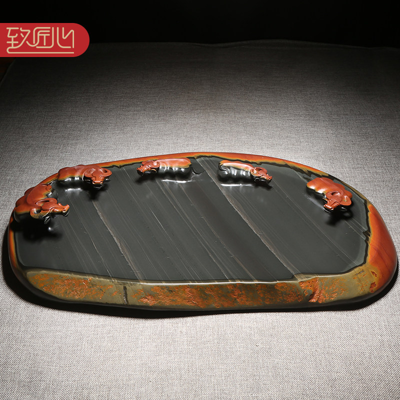 名师名砚/匠心非遗歙砚精手工作品/五牛图/浮雕老坑金晕籽料原石砚台文房高档摆件送礼佳品收藏四大名砚