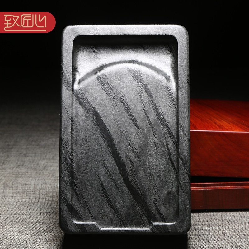 匠心非遗名师许亚祥歙砚手工雕刻老坑眉纹精品作品经典仿古素池砚龙尾山老坑原石高档匠心精雕素砚台收藏礼品