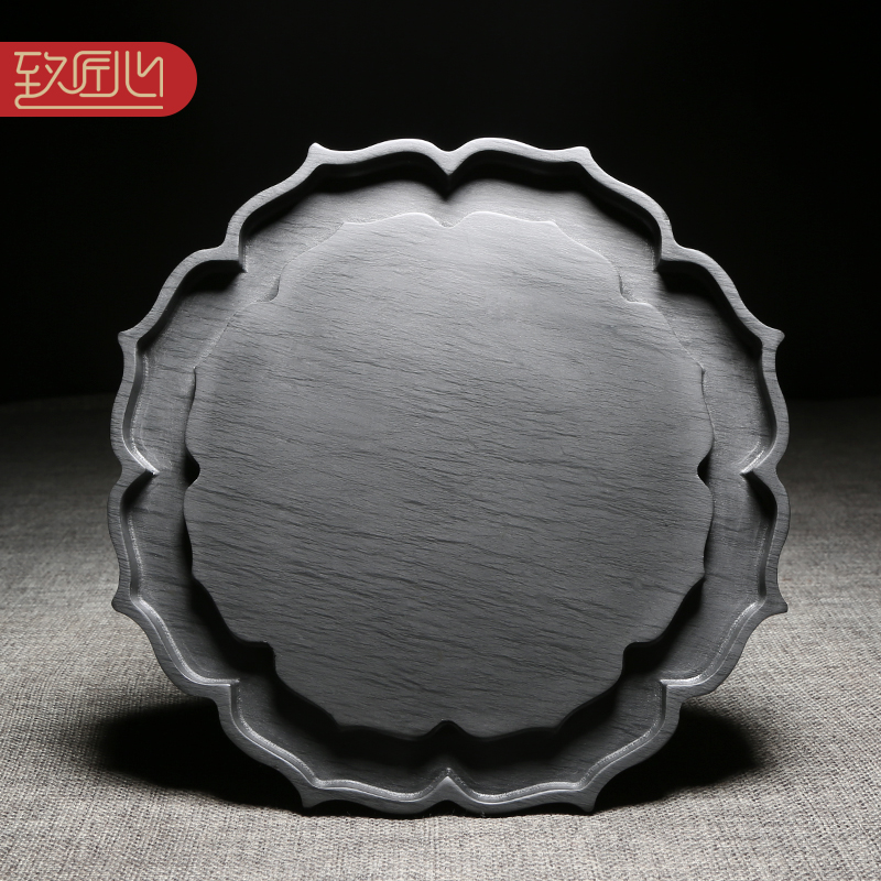 匠心非物质文化遗产安徽歙砚砚台《莲花砚》文房四宝天然原石手工制砚初学者用墨池水波纹实用砚台礼盒包装