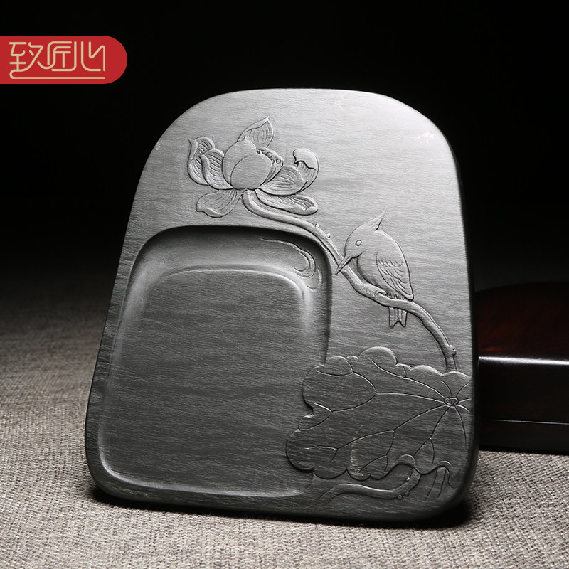 匠心非遗名师名砚《荷趣》安徽砚台实用高档大师文房四宝天然原石老坑眉子坑眉纹歙砚珍藏礼品送礼佳品配木盒