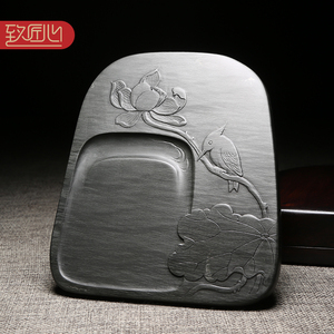匠心非遗名师名砚《荷趣》安徽砚台实用高档大师文房四宝天然原石老坑眉子坑眉纹歙砚珍藏礼品送礼佳品配木盒