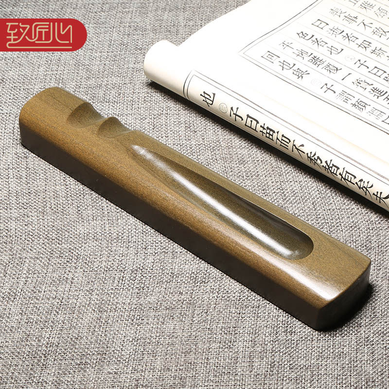 匠心非遗多功能砚台歙砚原石手工雕刻砚台端砚文房四宝老坑黄鱼籽砚台鱼子砚收藏送礼佳品素砚实用