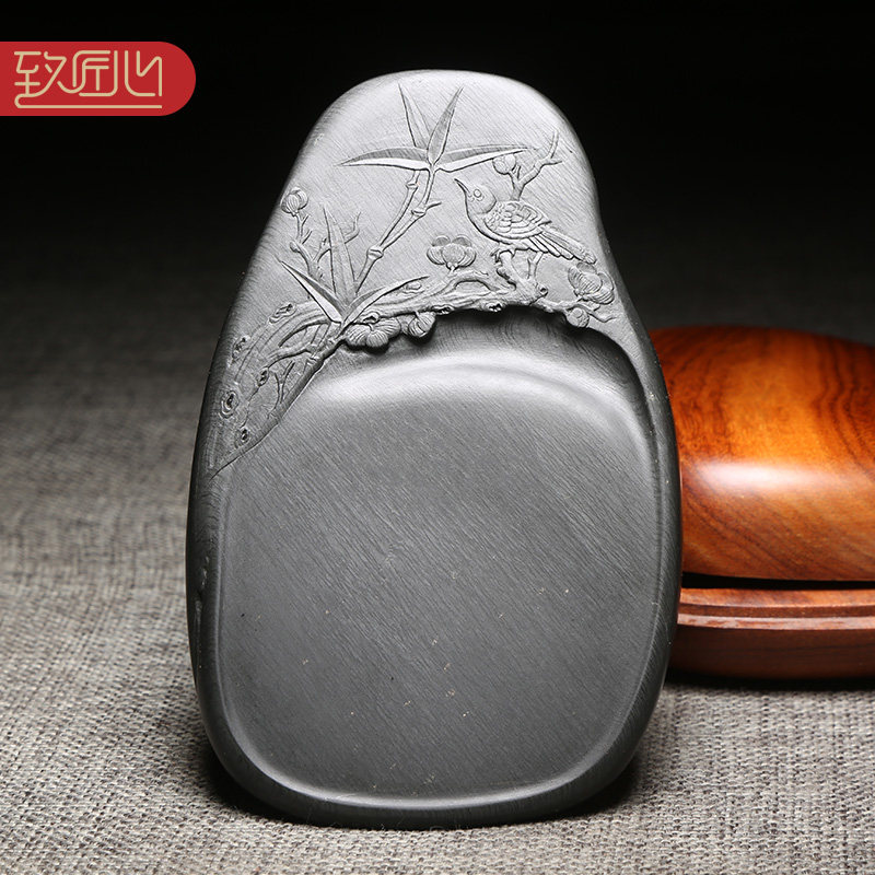 名师歙砚作品/喜上眉梢/精手工雕刻天然原石老坑水波纹收藏送礼佳品文房实用孤品砚台龙尾山水玄坑收藏馈赠