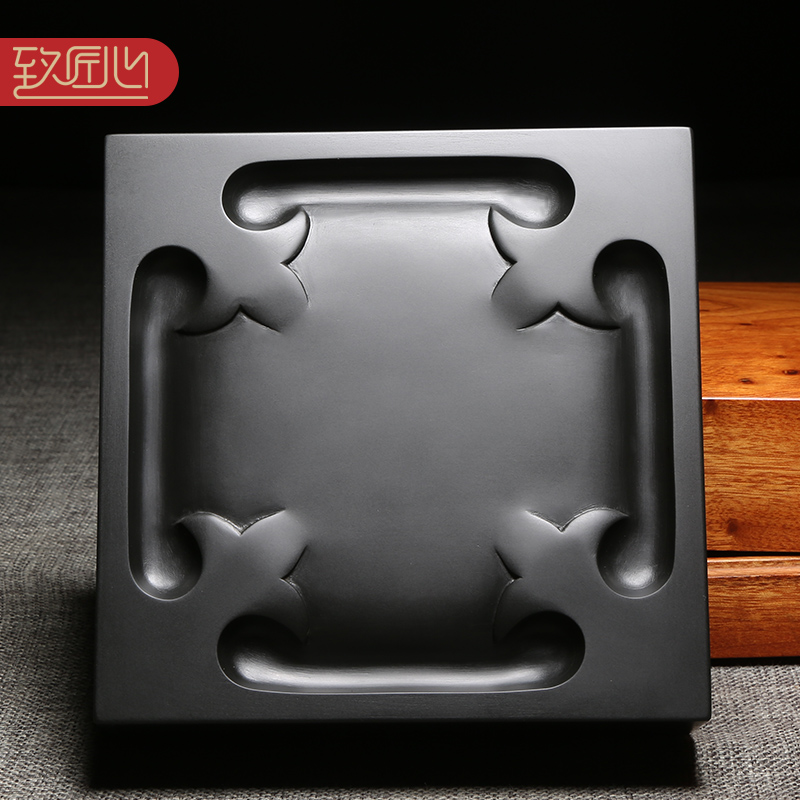 匠心非遗歙砚名师精手工雕刻作品《仿古素池砚》歙砚原石老坑黑龙尾砚台文房四宝收藏送礼实用仿古高档素砚