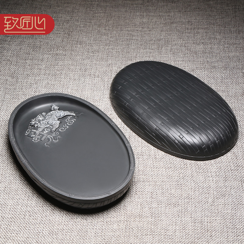 匠心非遗孤品歙砚名师手工雕刻《麒麟献瑞》四大名砚台文房四宝书法用品端砚天然老坑原石高档收藏送礼佳品