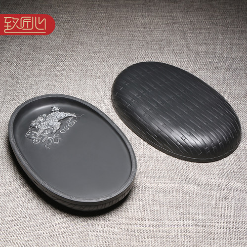 匠心非遗孤品歙砚名师手工雕刻《麒麟献瑞》四大名砚台文房四宝书法用品端砚天然老坑原石高档收藏送礼佳品
