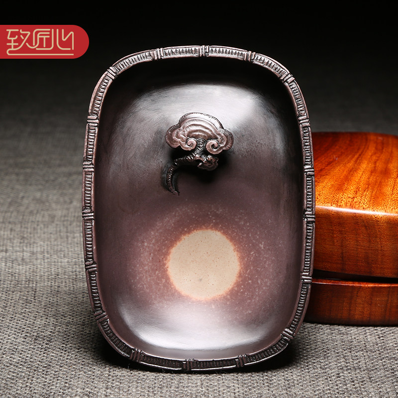 匠心非遗匠心制砚大师手工两面雕刻孤品歙砚技艺 /如意/天然原石紫袍玉带老坑歙砚工艺仿古礼品收藏砚台