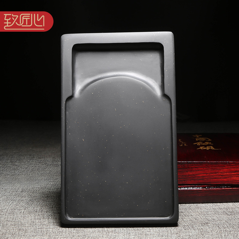 徽州名砚手工制砚安徽天然原石砚台《长方素池砚》金星歙砚端砚老坑砚台中小楷书法国画创作磨墨配木盒送礼
