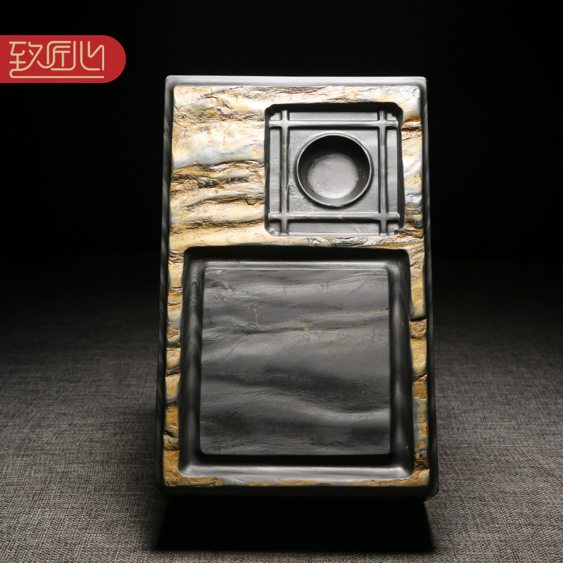 【孤品】徽州歙砚大师作品非遗传承老坑原石金晕眉纹籽料手工立体摆件长方砚台文房礼品龙尾山文房四宝收藏