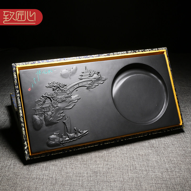 12寸(30cm)砚台匠心非遗技艺名师作品安徽特产歙砚天然原石文房四宝书法绘画用品高档摆件手工砚台送礼佳品