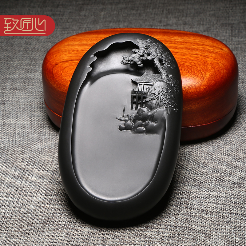 匠心非遗安徽砚台名师作品精手工镂空立体精雕细琢砚台天然原石磨墨砚小巧把玩歙砚老坑高档送礼佳品掌中宝