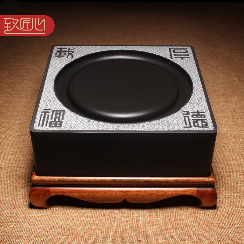 【名师名砚】匠心非遗歙砚大师作品厚德载福精手工雕刻老坑黑龙尾籽料砚台文房大气高档摆件送礼收藏立体摆件