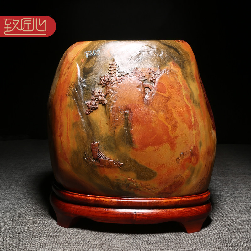 匠心非遗大师制砚巴永成作品/峡江帆歌/意境大砚台高档歙砚龙尾山原石文房四宝立体大气摆件收藏送礼