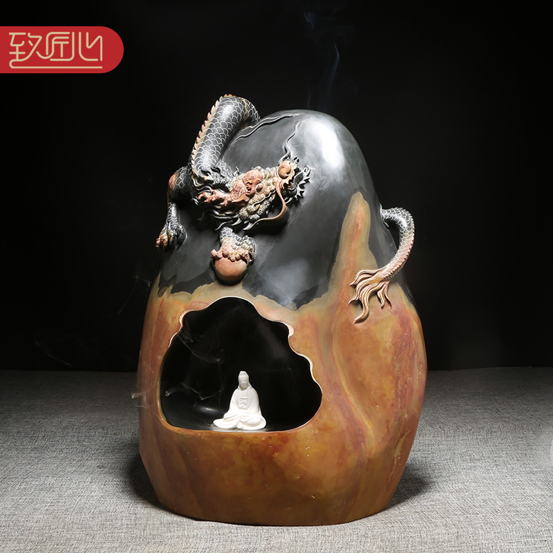 匠心非遗制砚大师作品《祥龙献瑞》立体浮雕龙尾山籽料巧雕天然原石金晕收藏送礼大气高档摆件倒流香四大名砚