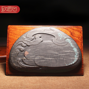 名师精品砚台 匠心非遗大师方见尘作品《奔月》传统龙尾山歙砚老坑金眉龟甲纹文房四宝收藏珍藏传世送礼佳品