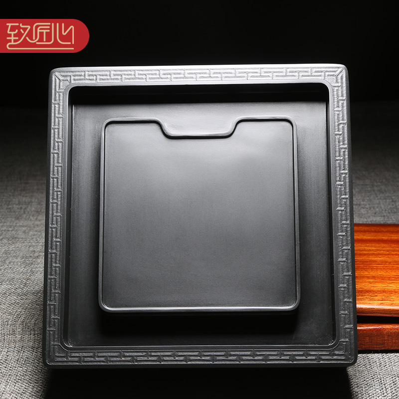 匠心非遗歙砚名师精手工雕刻作品《仿古回纹素砚》歙砚原石老坑黑龙尾砚台文房四宝收藏送礼自用实用仿古高档
