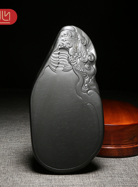 【名师名砚】徽州歙砚老坑珍藏仿古砚/祥龙献瑞/高档送礼手工雕刻天然原石老坑罗纹砚台文房四宝毛笔磨墨砚台