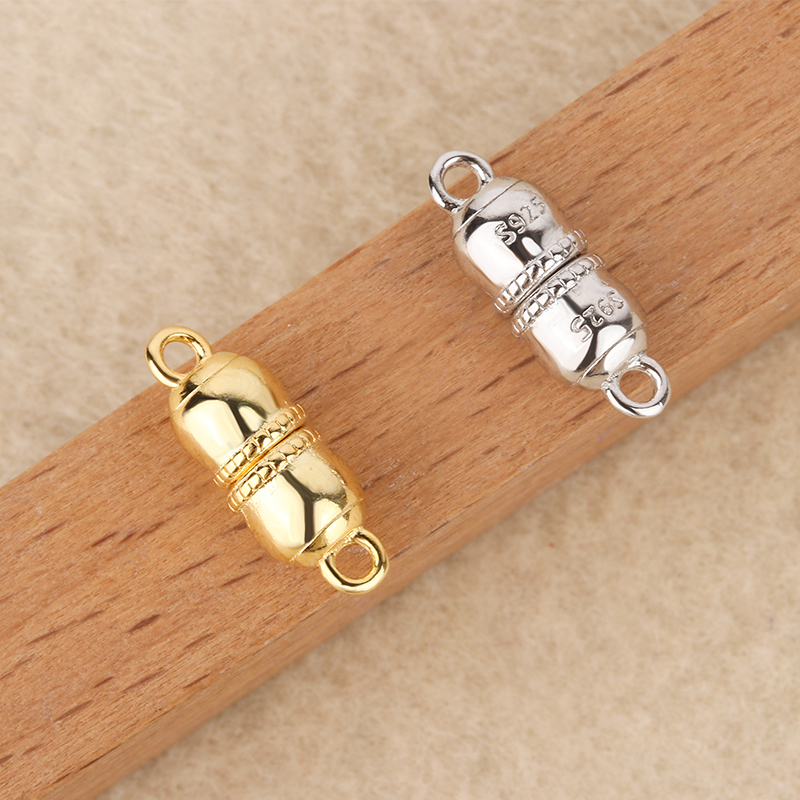 S925纯银 手链DIY饰品铃铛形磁铁扣珍珠项链链接扣子手作材料配件