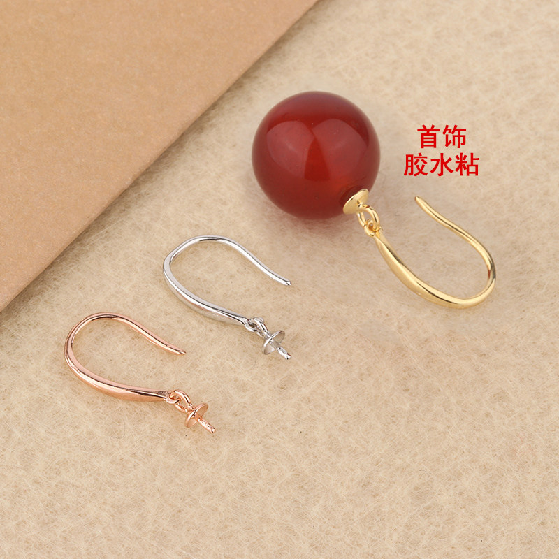 s925纯银 耳钩DIY配件珠托耳饰耳环空托耳挂圆珠平安扣耳勾珠托配
