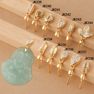 佛公吊坠夹扣s925纯银扣连接扣翡翠观音玉佛玉坠扣头斜孔扣头项链