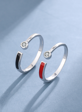 纯银镶钻滴胶开口可调节百搭戒指