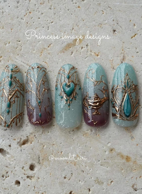 【阿拉丁】蓝紫色星光渐变立体金属图腾宝石小众手工手绘穿戴长甲